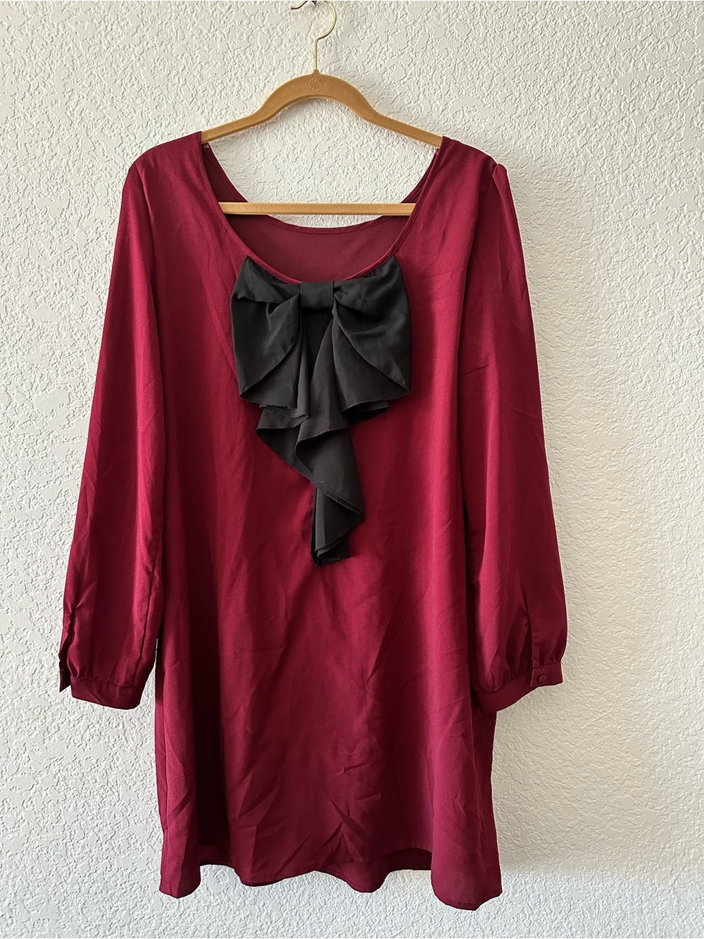 Cupio Wine Red Scoop Neck Dress with Black Label Detail
